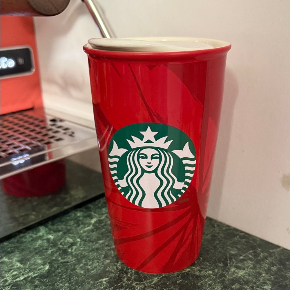 Starbucks ceramic Red Coffee Tumbler 2014 edition
